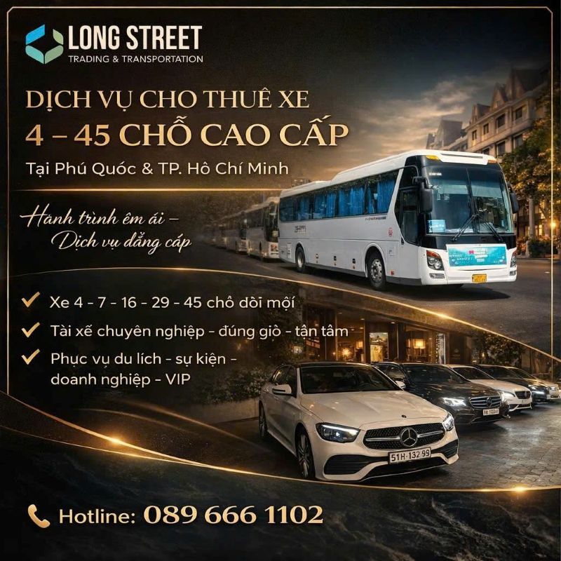  Bảng giá thuê xe Phú Quốc có tài xế mới nhất tại Long Street Tourist